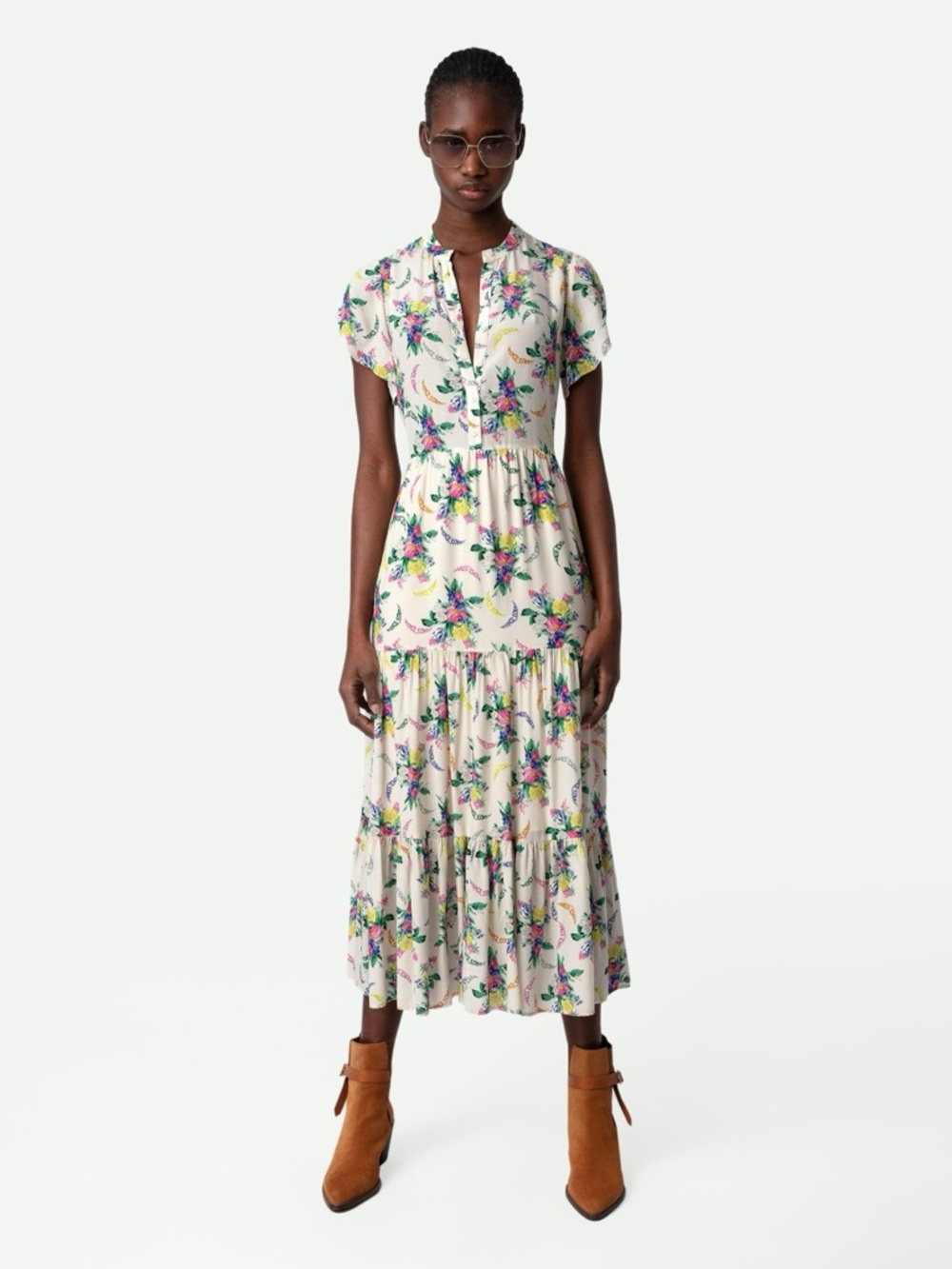 Zadig & Voltaire Razy Soft Bouquet Maxi‎ Dress Ecru Flora Print Small Event
